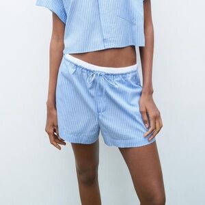 Zara White and Blue Striped Boxer Short